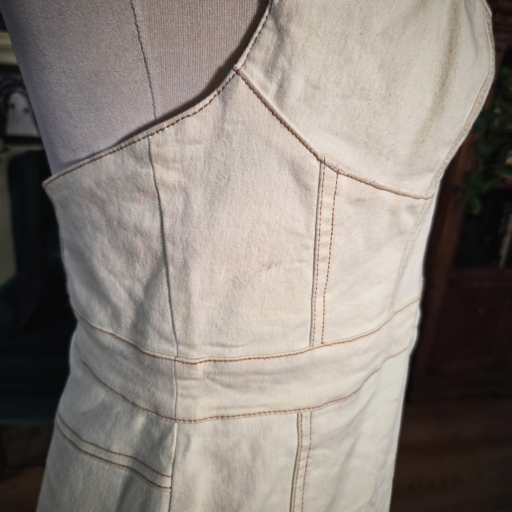 Urban Outfitters Cream Denim Halter Mini Dress Cargo Pocket Bustier Size L - Picture 7 of 8